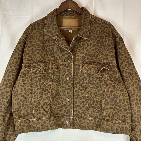 AMERICAN EAGLE Women’s Size XXL Denim Jean Jacket Coat Leopard Print Trucker - Picture 5 of 16